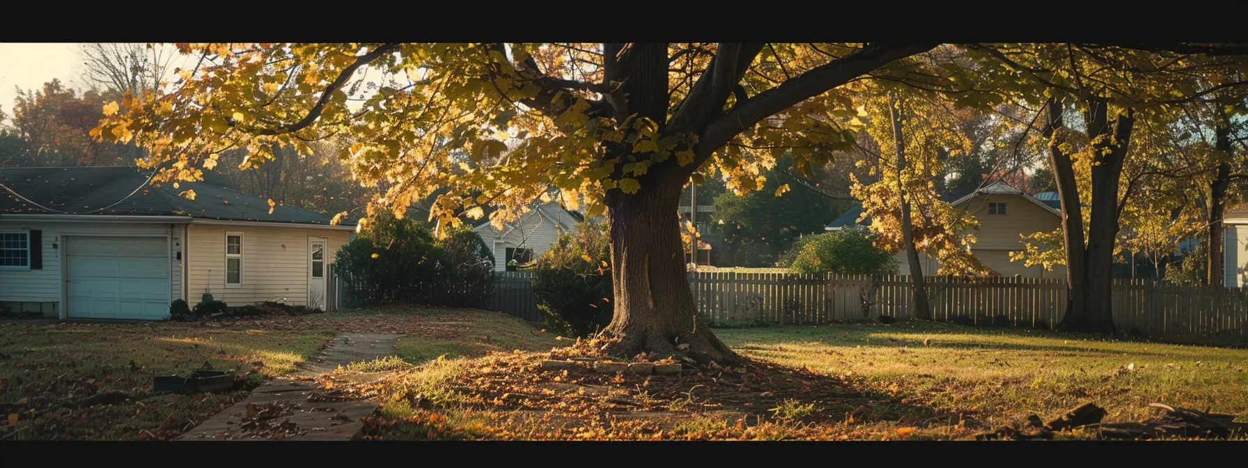 A tree in a suburban neighborhood